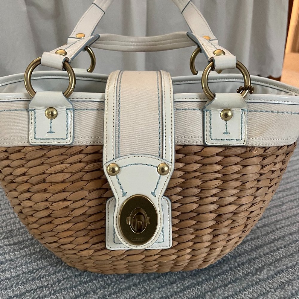 Coach White Wicker Weave Bag